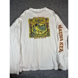 VINTAGE 90s Crazy Shirts Mens XL White Ski Naked Mauna Kea Hawaii Graphic Tee